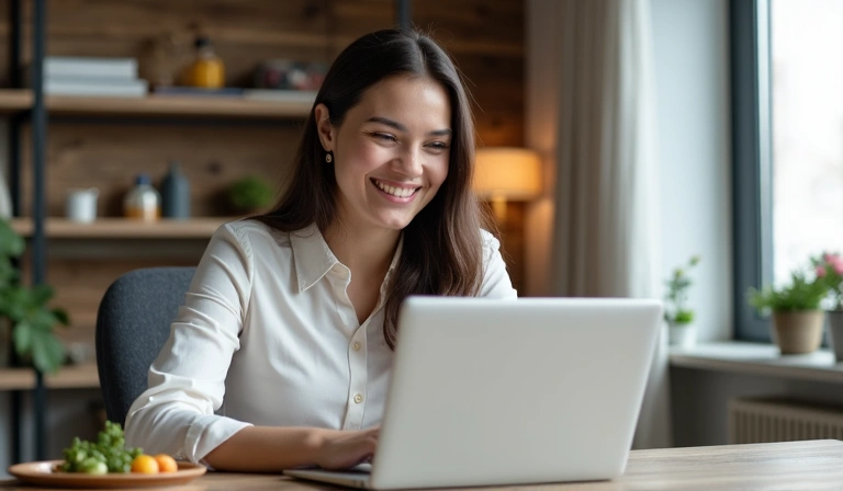 Woman having an online nutrition consultation on a laptop